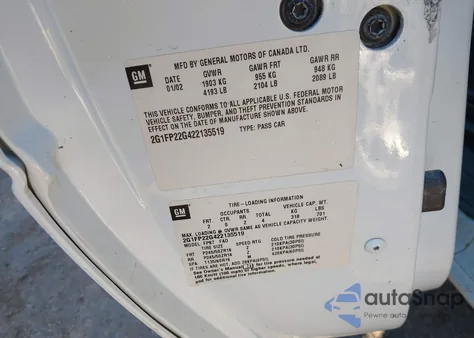 2002 Chevrolet Camaro Police z USA, uszkodzony, nr VIN 2G1FP22G422135519